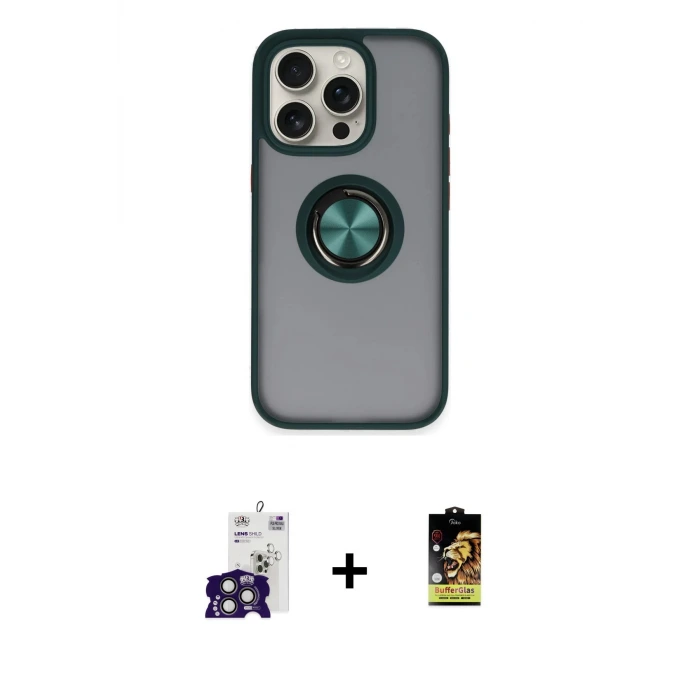 ieg™ iPhone 16 Pro Max Kılıf Yörünge Çizgi - Siyah Buffer Cam Ekran Koruyucu + Bilvis Titan Kamera Lens - TMGI