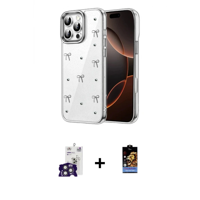 ieg™ iPhone 16 Pro Max Kılıf Yörünge Form - Siyah Buffer Hayalet Cam Ekran Koruyucu + Bilvis Titan Kamera Lens - TMGI