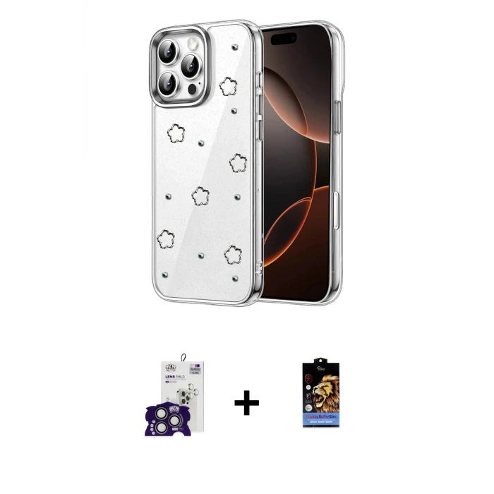 ieg™ iPhone 16 Pro Max Kılıf Yörünge Form - Siyah Buffer Hayalet Cam Ekran Koruyucu + Bilvis Titan Kamera Lens - TMGI