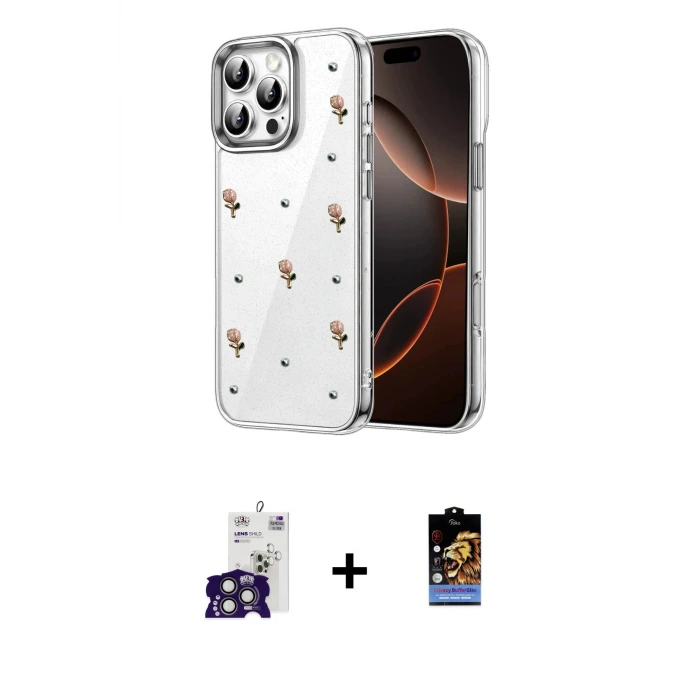 ieg™ iPhone 16 Pro Max Kılıf Yörünge Form - Siyah Buffer Hayalet Cam Ekran Koruyucu + Bilvis Titan Kamera Lens - TMGI