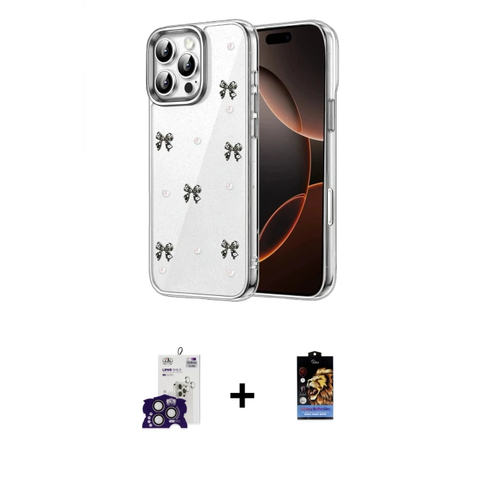 ieg™ iPhone 16 Pro Max Kılıf Yörünge Form - Siyah Buffer Hayalet Cam Ekran Koruyucu + Bilvis Titan Kamera Lens - TMGI