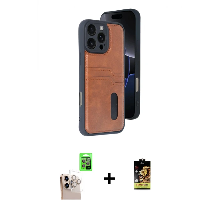 ieg™ iPhone 16 Pro Max Kılıf Yörünge Işık Serisi - Siyah Buffer Cam Ekran Koruyucu + Raze Metal Kamera Lens - NLGY