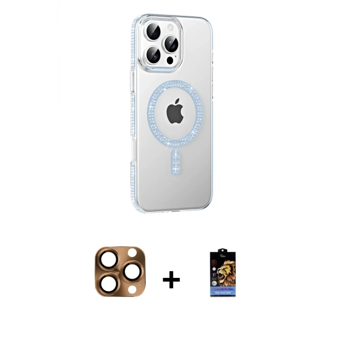 ieg™ iPhone 16 Pro Max Kılıf Yörünge Koleksiyonu - Siyah Buffer Hayalet Cam Ekran Koruyucu + Pers Alüminyum Kamera Lens - CLTM