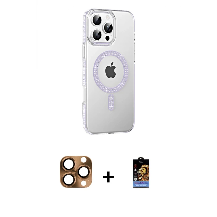 ieg™ iPhone 16 Pro Max Kılıf Yörünge Koleksiyonu - Siyah Buffer Hayalet Cam Ekran Koruyucu + Pers Alüminyum Kamera Lens - CLTM