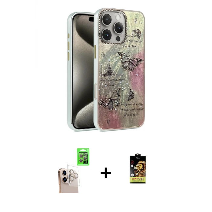 ieg™ iPhone 16 Pro Max Kılıf Zirve Modern Prime - Siyah Buffer Cam Ekran Koruyucu + Raze Metal Kamera Lens - NLGY
