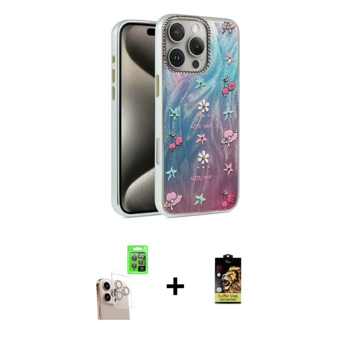 ieg™ iPhone 16 Pro Max Kılıf Zirve Modern Prime - Siyah Buffer Cam Ekran Koruyucu + Raze Metal Kamera Lens - NLGY