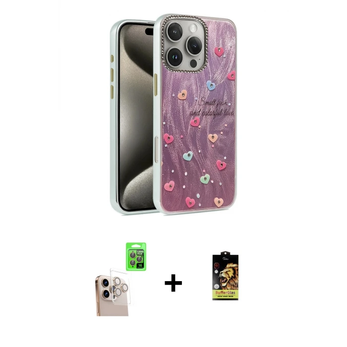 ieg™ iPhone 16 Pro Max Kılıf Zirve Modern Prime - Siyah Buffer Cam Ekran Koruyucu + Raze Metal Kamera Lens - NLGY