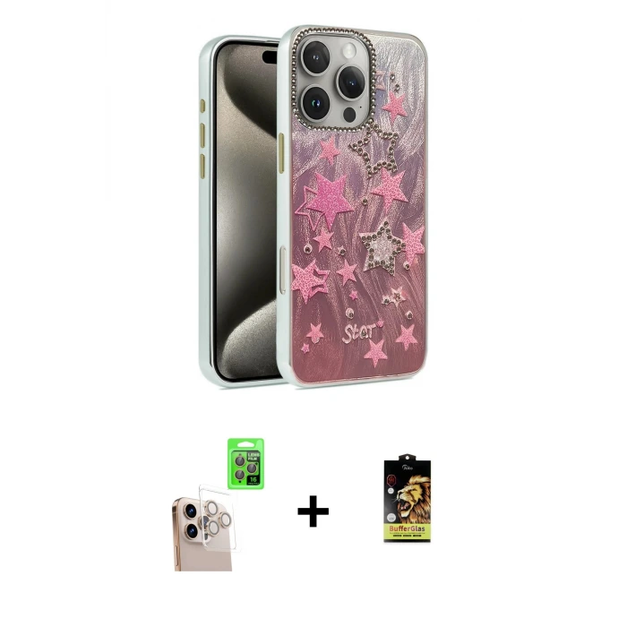 ieg™ iPhone 16 Pro Max Kılıf Zirve Modern Prime - Siyah Buffer Cam Ekran Koruyucu + Raze Metal Kamera Lens - NLGY