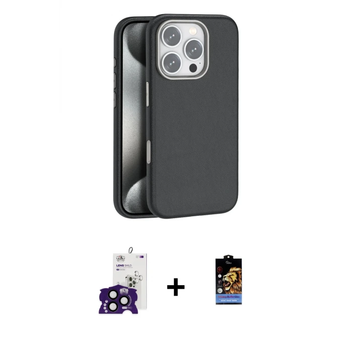 ieg™ iPhone 16 Pro Max Kılıf Zirve Modern Prime - Siyah Buffer Hayalet Cam Ekran Koruyucu + Bilvis Titan Kamera Lens - SH