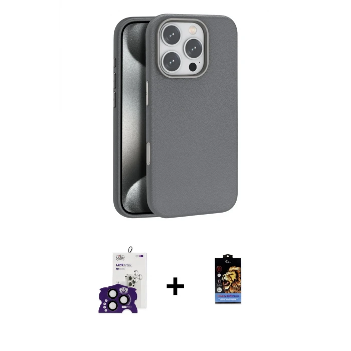 ieg™ iPhone 16 Pro Max Kılıf Zirve Modern Prime - Siyah Buffer Hayalet Cam Ekran Koruyucu + Bilvis Titan Kamera Lens - SH