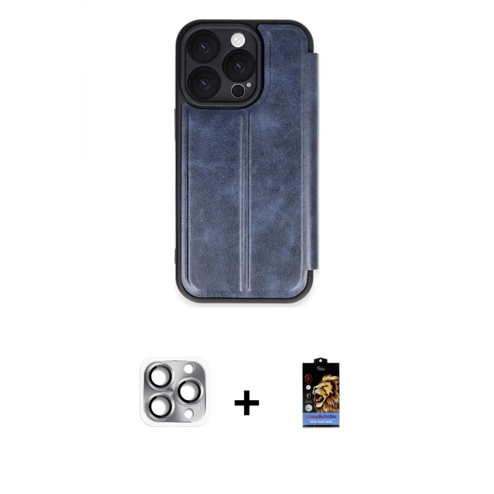 ieg™ iPhone 16 Pro Max Kılıf Zirve Yansıma Serisi - Siyah Buffer Hayalet Cam Ekran Koruyucu + Pers Alüminyum Kamera Lens - GI