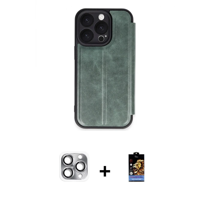 ieg™ iPhone 16 Pro Max Kılıf Zirve Yansıma Serisi - Siyah Buffer Hayalet Cam Ekran Koruyucu + Pers Alüminyum Kamera Lens - GI