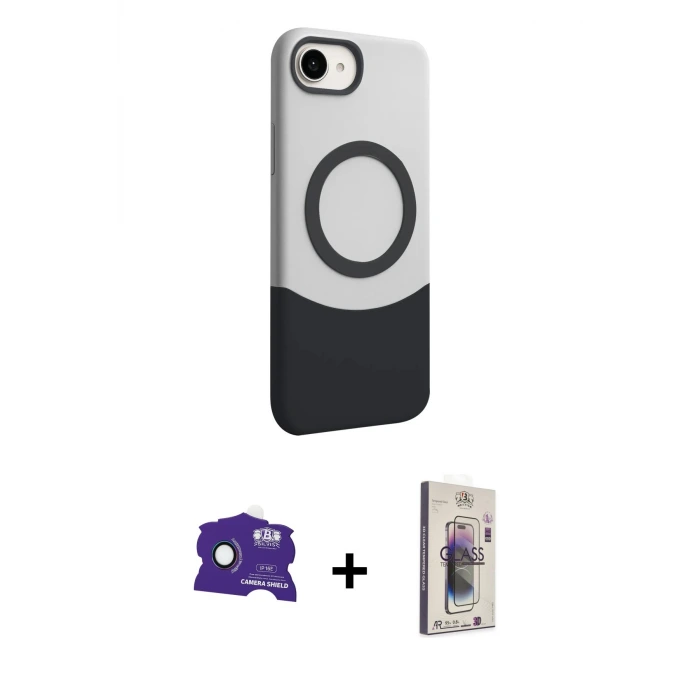 ieg™ iPhone 16E Kılıf Kozmos Form Özel Seri - Siyah Bilvis 3D Cam Ekran Koruyucu + Bilvis Titan Kamera Lens - RW