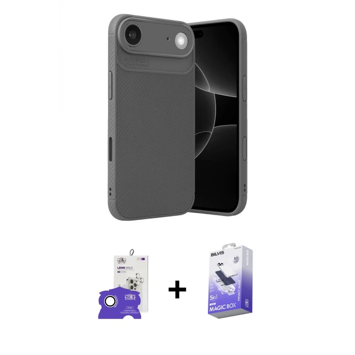 ieg™ iPhone 17 Air Kılıf Eksen Form Prime - Siyah Bilvis 5in1 5D Magic Hayalet Cam Ekran Koruyucu + Bilvis Titan Kamera Lens - GS
