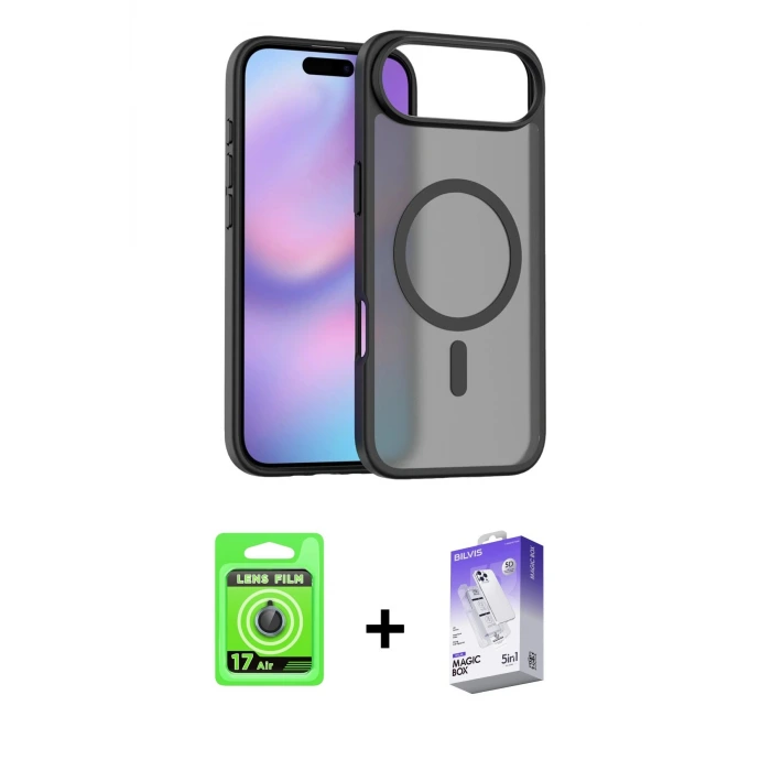ieg™ iPhone 17 Air Kılıf Siluet Minimal Prime - Siyah Bilvis 5in1 3D Magic Cam Ekran Koruyucu + Raze Metal Kamera Lens - MI