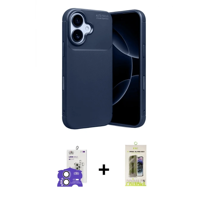 ieg™ iPhone 17 Kılıf Eksen Form Prime - Siyah Joko Magic 5D Hayalet Cam + Bilvis Titan Kamera Lens - LA