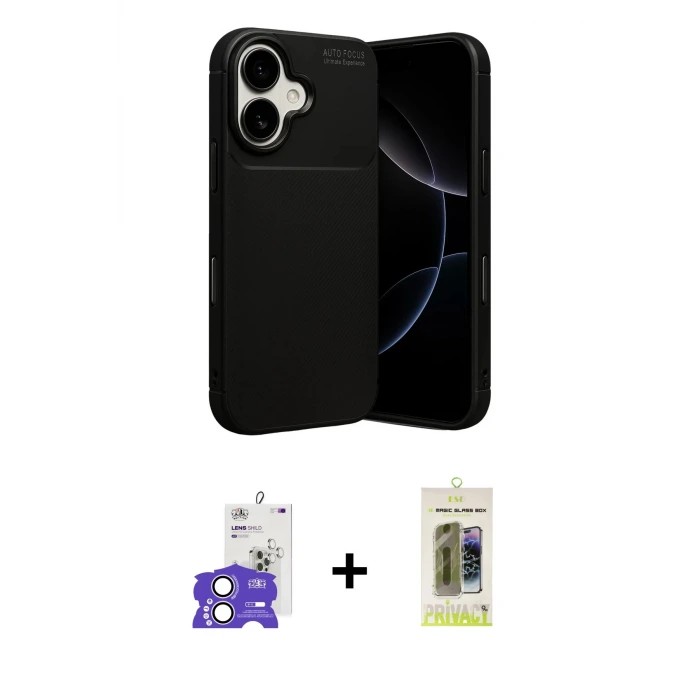 ieg™ iPhone 17 Kılıf Eksen Form Prime - Siyah Joko Magic 5D Hayalet Cam + Bilvis Titan Kamera Lens - LA
