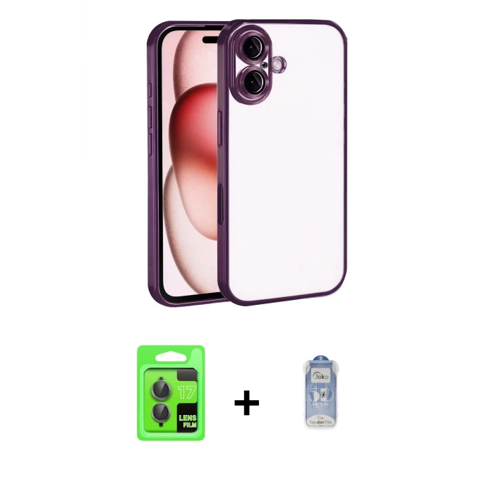 ieg™ iPhone 17 Kılıf Vadi Minimal - Siyah Joko Magic 5D Cam + Raze Metal Kamera Lens - GI