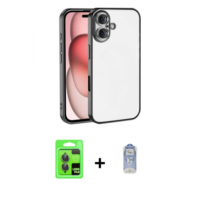 ieg™ iPhone 17 Kılıf Vadi Minimal - Siyah Joko Magic 5D Cam + Raze Metal Kamera Lens - GI