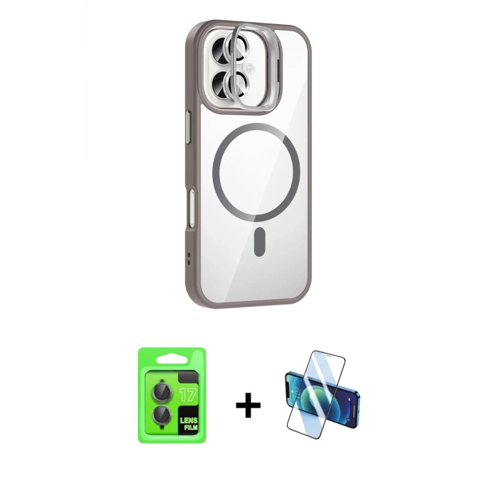 ieg™ iPhone 17 Kılıf Yadigar Asil Koleksiyonu - Siyah 3D Antistatik Seramik Nano Ekran Koruyucu + Raze Metal Kamera Lens - GI