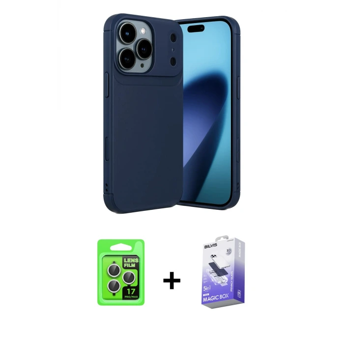 ieg™ iPhone 17 Pro Kılıf Eksen Form Prime - Siyah Bilvis 5in1 5D Magic Hayalet Cam Ekran Koruyucu + Raze Metal Kamera Lens - GS