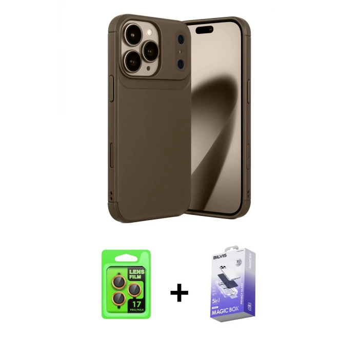 ieg™ iPhone 17 Pro Kılıf Eksen Form Prime - Siyah Bilvis 5in1 5D Magic Hayalet Cam Ekran Koruyucu + Raze Metal Kamera Lens - TU
