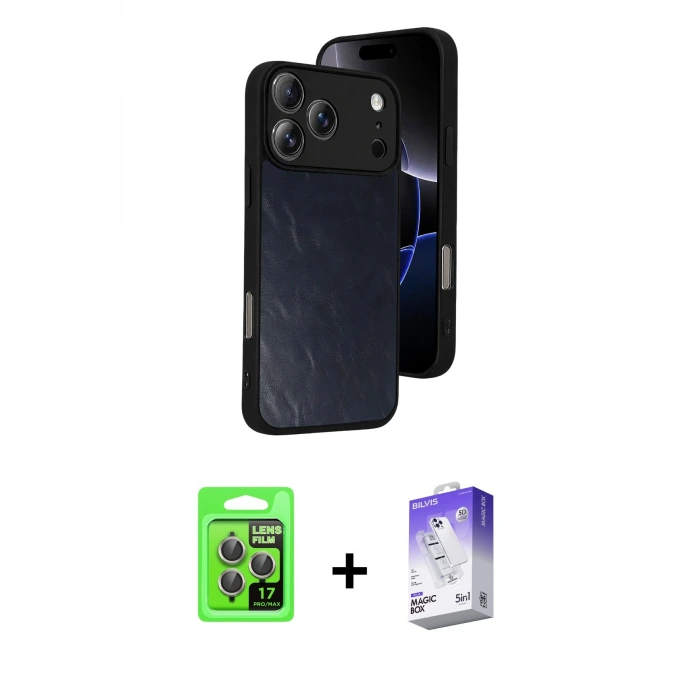 ieg™ iPhone 17 Pro Kılıf Kıvılcım Işık Serisi - Siyah Bilvis 5in1 3D Magic Cam Ekran Koruyucu + Raze Metal Kamera Lens - GI