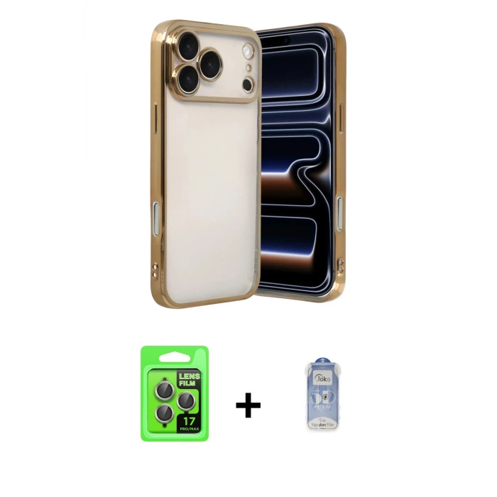 ieg™ iPhone 17 Pro Kılıf Vadi Minimal - Siyah Joko Magic 5D Cam + Raze Metal Kamera Lens - GI
