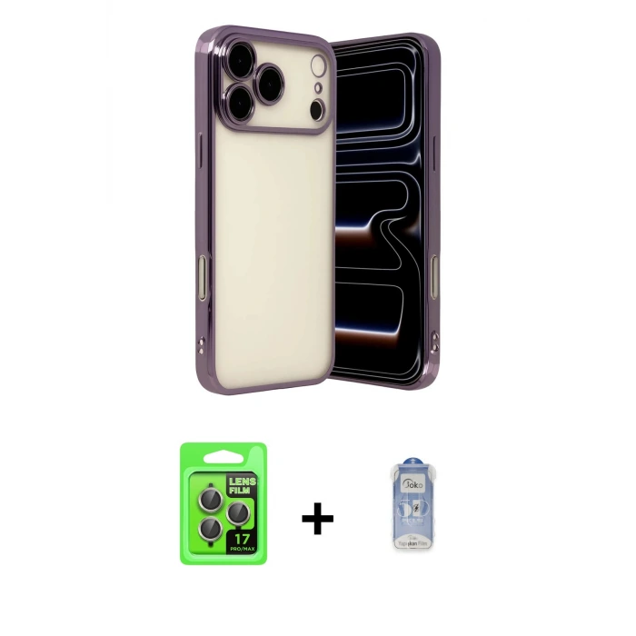 ieg™ iPhone 17 Pro Kılıf Vadi Minimal - Siyah Joko Magic 5D Cam + Raze Metal Kamera Lens - GI