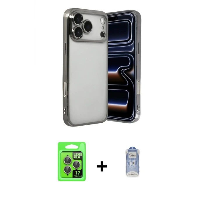 ieg™ iPhone 17 Pro Kılıf Vadi Minimal - Siyah Joko Magic 5D Cam + Raze Metal Kamera Lens - GI