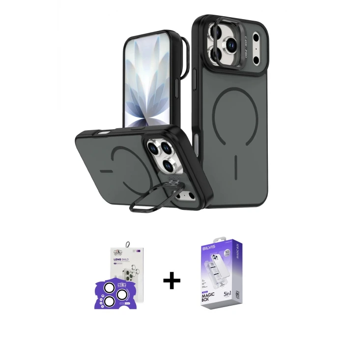 ieg™ iPhone 17 Pro Max Kılıf Çekirdek Klasik - Siyah Bilvis 5in1 3D Magic Cam Ekran Koruyucu + Bilvis Titan Kamera Lens - GS