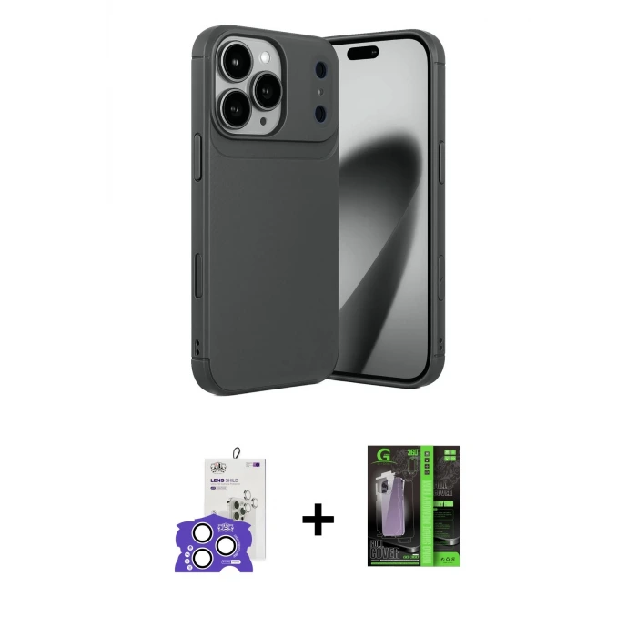 ieg™ iPhone 17 Pro Max Kılıf Eksen Form Prime - Siyah 360 Mat Full Body Arka Koruyucu + Bilvis Titan Kamera Lens - GS