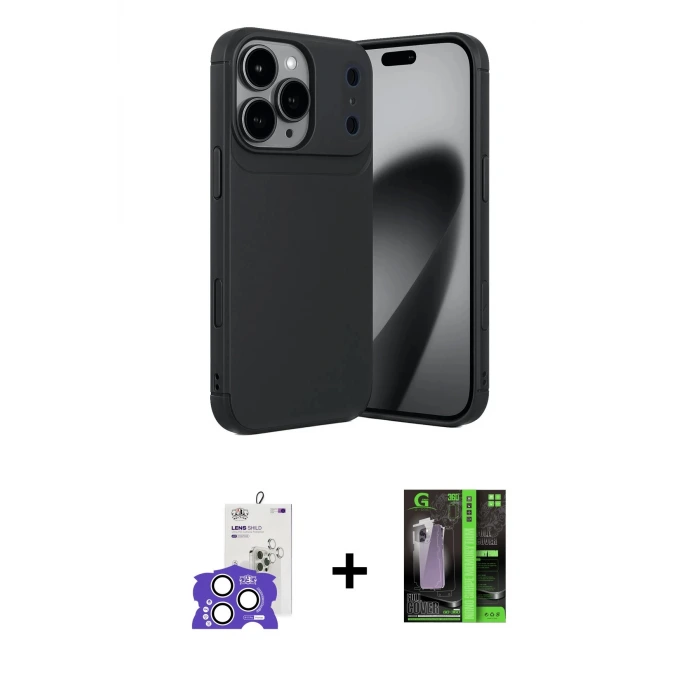 ieg™ iPhone 17 Pro Max Kılıf Eksen Form Prime - Siyah 360 Mat Full Body Arka Koruyucu + Bilvis Titan Kamera Lens - GS