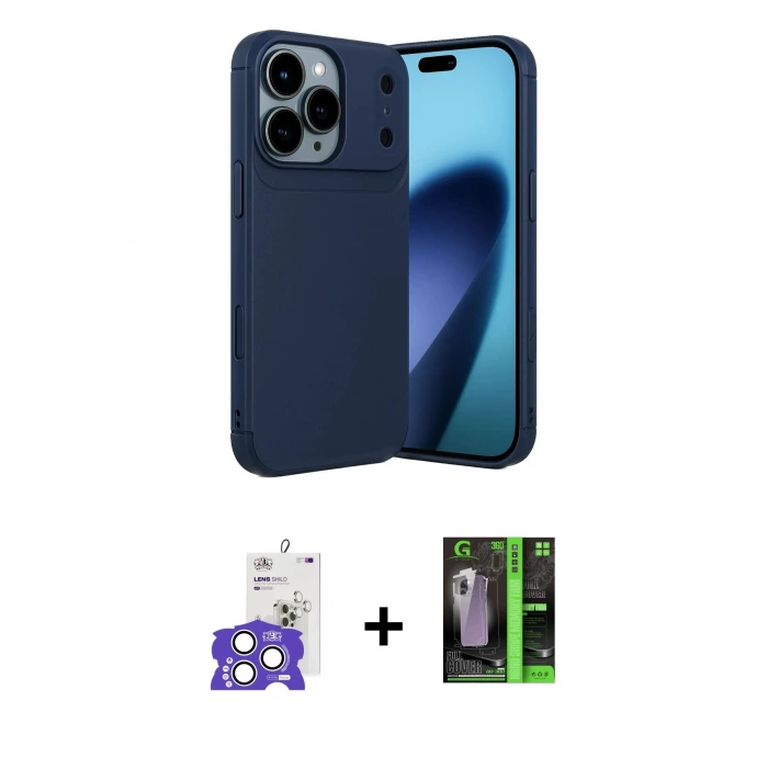 ieg™ iPhone 17 Pro Max Kılıf Eksen Form Prime - Siyah 360 Mat Full Body Arka Koruyucu + Bilvis Titan Kamera Lens - GS