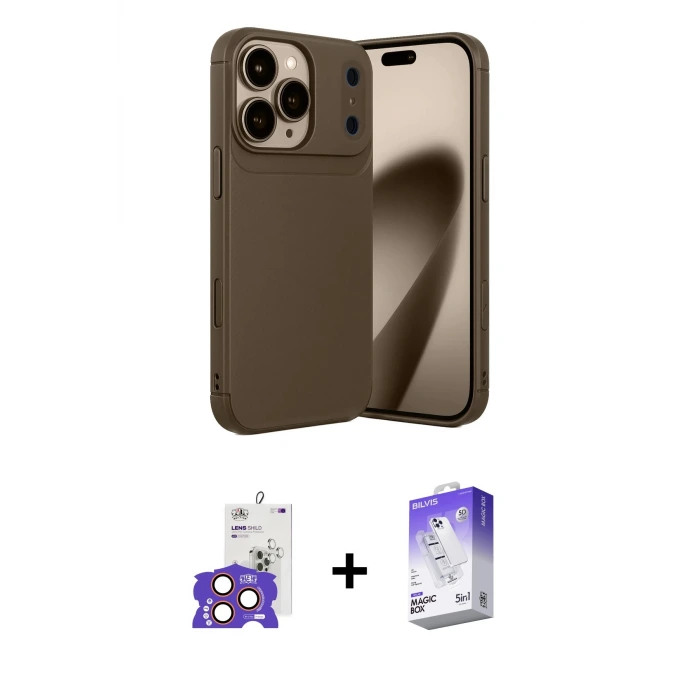 ieg™ iPhone 17 Pro Max Kılıf Eksen Form Prime - Siyah Bilvis 5in1 3D Magic Cam Ekran Koruyucu + Bilvis Titan Kamera Lens - TU