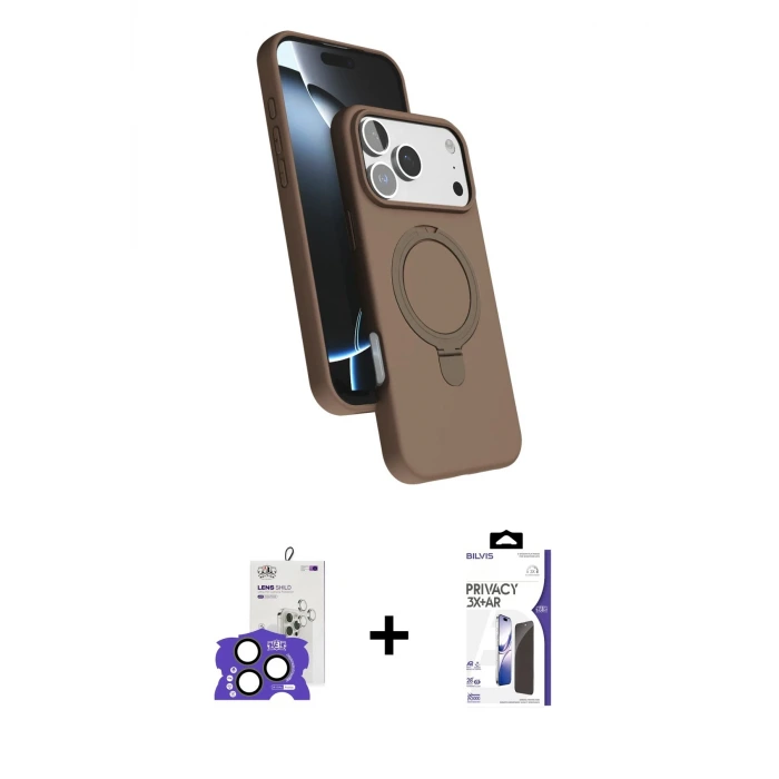 ieg™ iPhone 17 Pro Max Kılıf İz Işık Koleksiyonu - Siyah Bilvis 3X AR Hayalet Cam Ekran Koruyucu + Bilvis Titan Kamera Lens - NLGY
