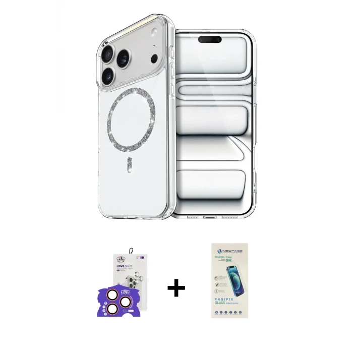 ieg™ iPhone 17 Pro Max Kılıf Kıvılcım Form Prime - Şeffaf Pasifik Cam Ekran Koruyucu + Bilvis Titan Kamera Lens - TU