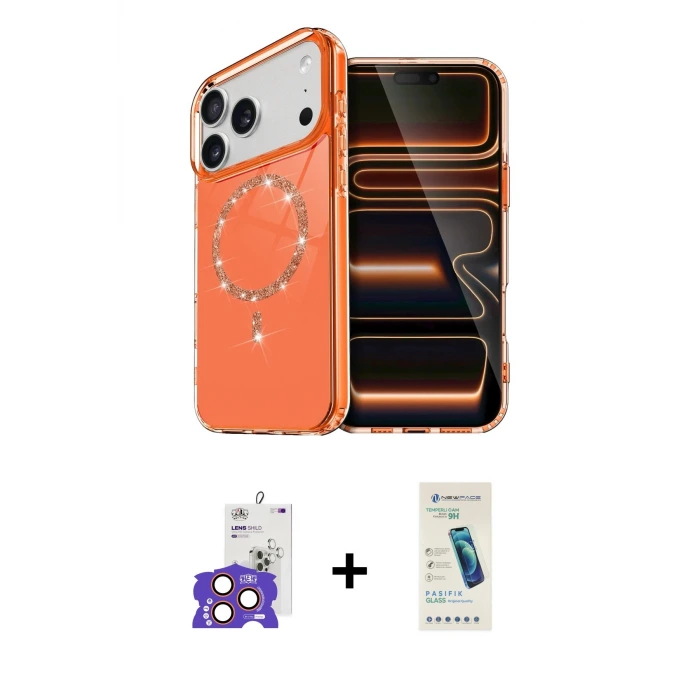 ieg™ iPhone 17 Pro Max Kılıf Kıvılcım Form Prime - Şeffaf Pasifik Cam Ekran Koruyucu + Bilvis Titan Kamera Lens - TU