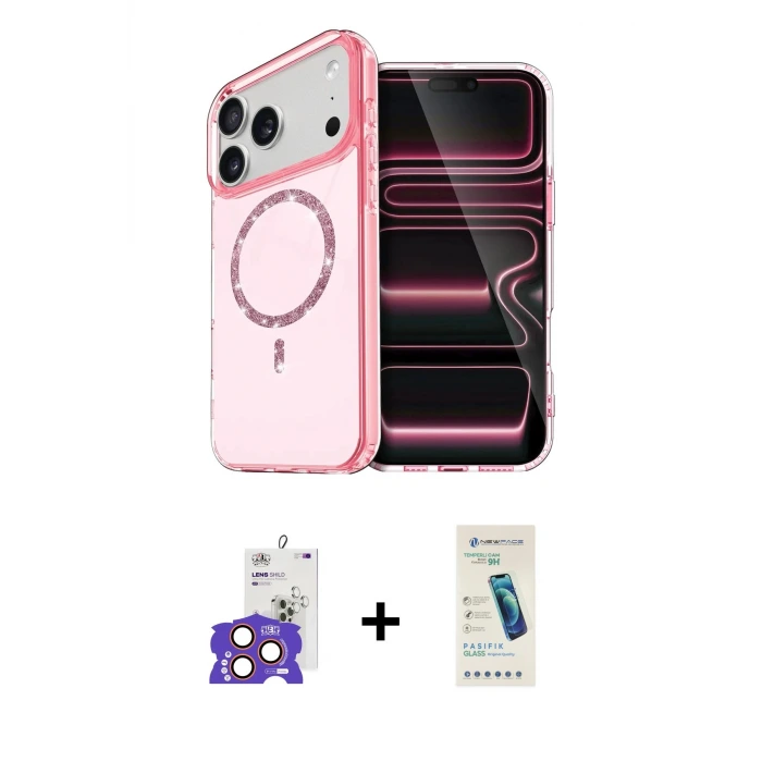 ieg™ iPhone 17 Pro Max Kılıf Kıvılcım Form Prime - Şeffaf Pasifik Cam Ekran Koruyucu + Bilvis Titan Kamera Lens - TU