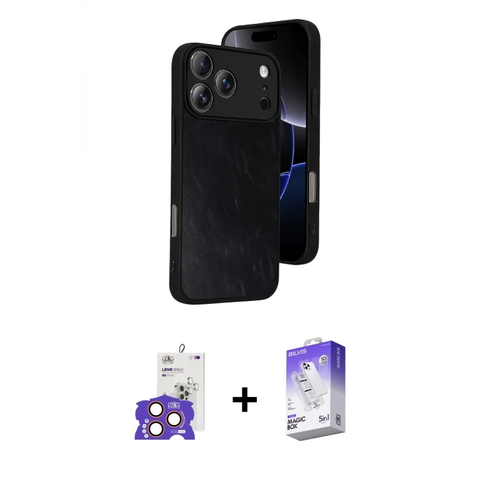 ieg™ iPhone 17 Pro Max Kılıf Kıvılcım Işık Serisi - Siyah Bilvis 5in1 3D Magic Cam Ekran Koruyucu + Bilvis Titan Kamera Lens - TU