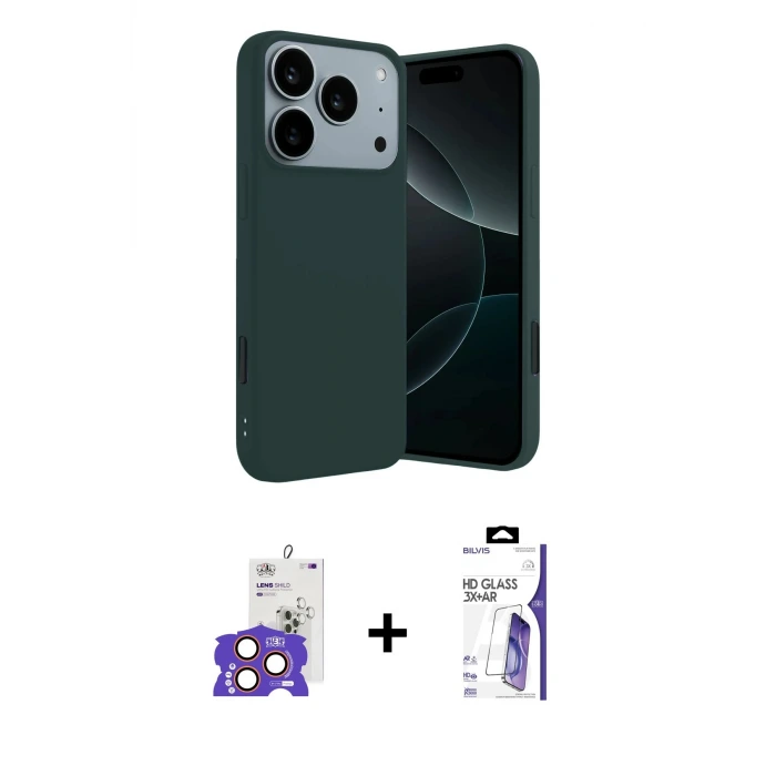 ieg™ iPhone 17 Pro Max Kılıf Kozmos Yansıma Özel Seri - Siyah Bilvis 3X AR HD Cam Ekran Koruyucu + Bilvis Titan Kamera Lens - TU