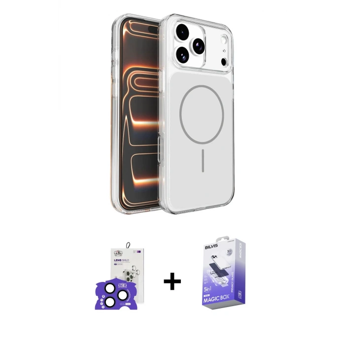 ieg™ iPhone 17 Pro Max Kılıf Kutup Doku Serisi - Siyah Bilvis 5in1 5D Magic Hayalet Cam Ekran Koruyucu + Bilvis Titan Kamera Lens - LT