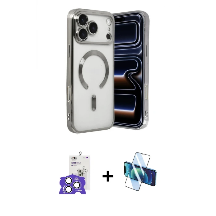 ieg™ iPhone 17 Pro Max Kılıf Nova Işık Özel Seri - Siyah 3D Antistatik Seramik Nano Ekran Koruyucu + Bilvis Titan Kamera Lens - GS