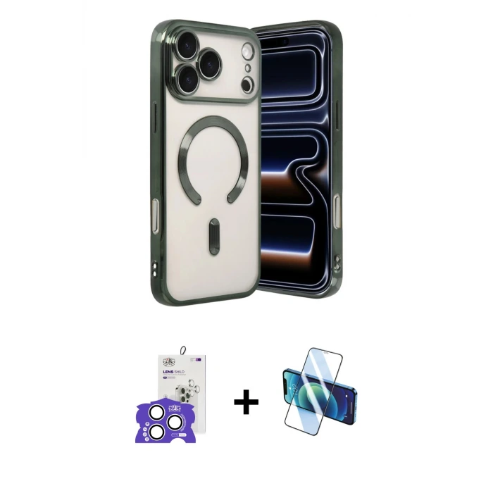 ieg™ iPhone 17 Pro Max Kılıf Nova Işık Özel Seri - Siyah 3D Antistatik Seramik Nano Ekran Koruyucu + Bilvis Titan Kamera Lens - GS
