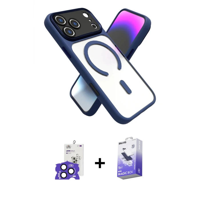 ieg™ iPhone 17 Pro Max Kılıf Nova Yansıma Serisi - Siyah Bilvis 5in1 5D Magic Hayalet Cam Ekran Koruyucu + Bilvis Titan Kamera Lens - LT