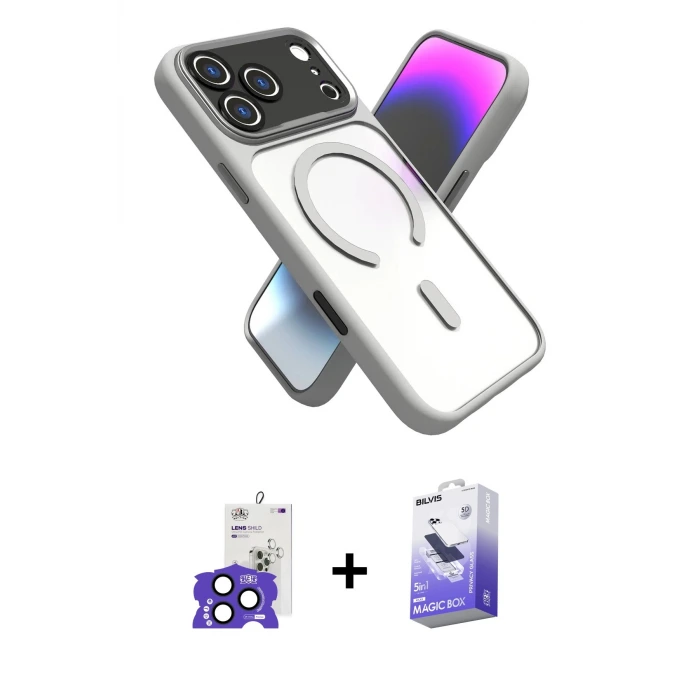 ieg™ iPhone 17 Pro Max Kılıf Nova Yansıma Serisi - Siyah Bilvis 5in1 5D Magic Hayalet Cam Ekran Koruyucu + Bilvis Titan Kamera Lens - LT