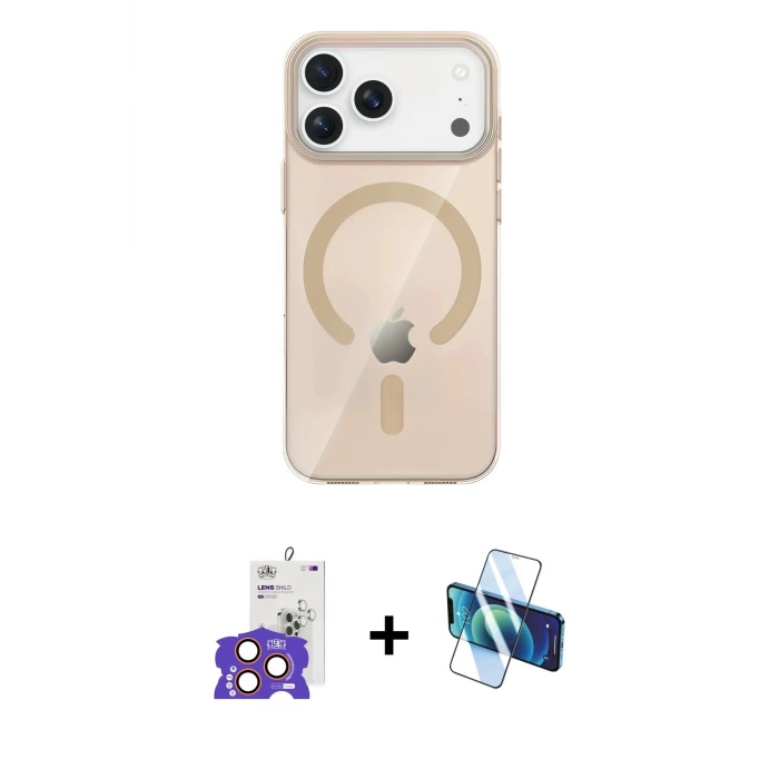 ieg™ iPhone 17 Pro Max Kılıf Pusula Form Özel Seri - Siyah 3D Antistatik Seramik Nano Ekran Koruyucu + Bilvis Titan Kamera Lens - TU