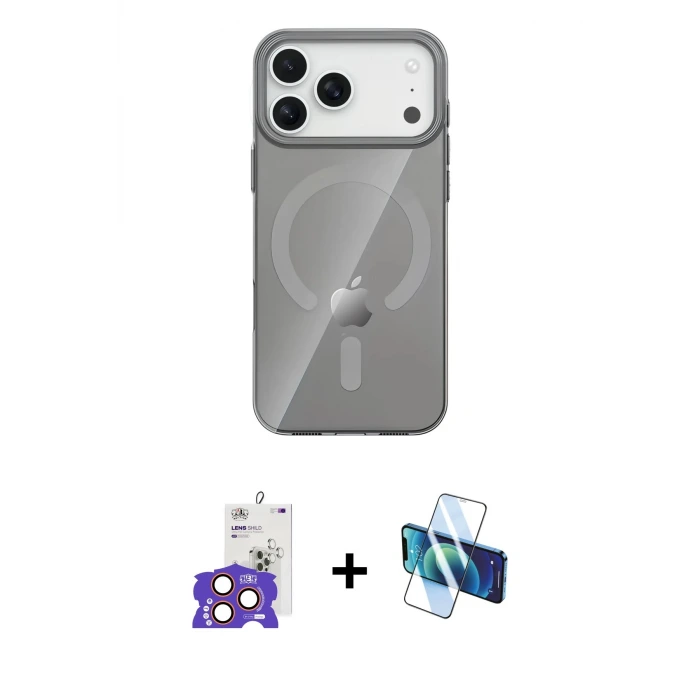 ieg™ iPhone 17 Pro Max Kılıf Pusula Form Özel Seri - Siyah 3D Antistatik Seramik Nano Ekran Koruyucu + Bilvis Titan Kamera Lens - TU