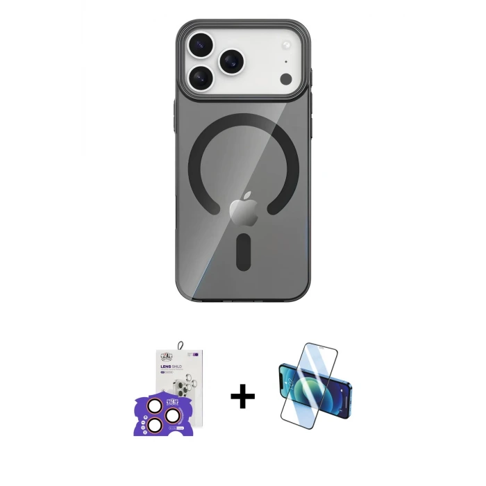 ieg™ iPhone 17 Pro Max Kılıf Pusula Form Özel Seri - Siyah 3D Antistatik Seramik Nano Ekran Koruyucu + Bilvis Titan Kamera Lens - TU