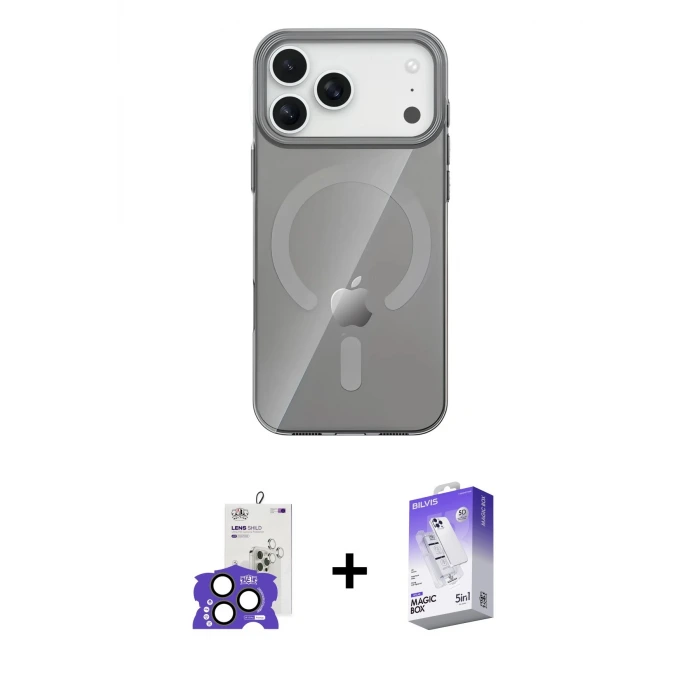 ieg™ iPhone 17 Pro Max Kılıf Pusula Form Özel Seri - Siyah Bilvis 5in1 3D Magic Cam Ekran Koruyucu + Bilvis Titan Kamera Lens - NLGY